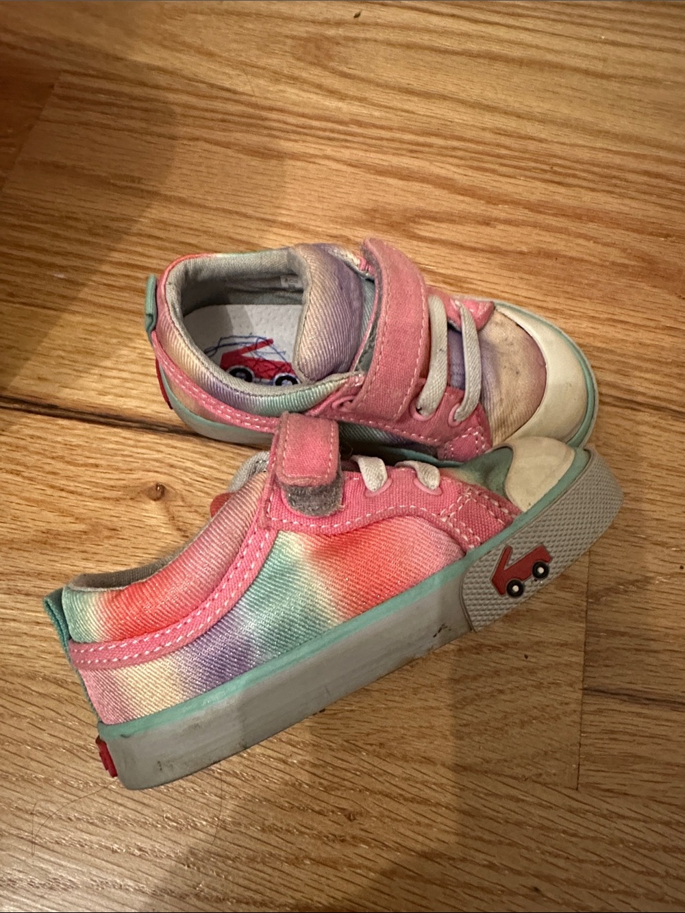 Kids Rainbow Tie-Dye Velcro Sneakers - Pink